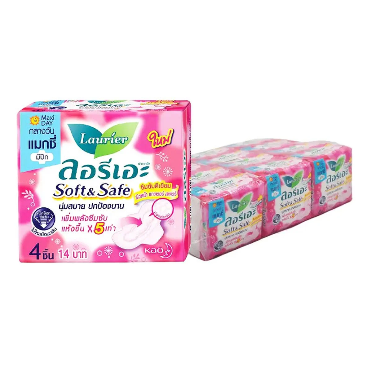 ลอรีเอะ ซอฟท์แอนด์เซฟ แมกซี่ ผ้าอนามัยแบบมีปีก 4 ชิ้น x 12