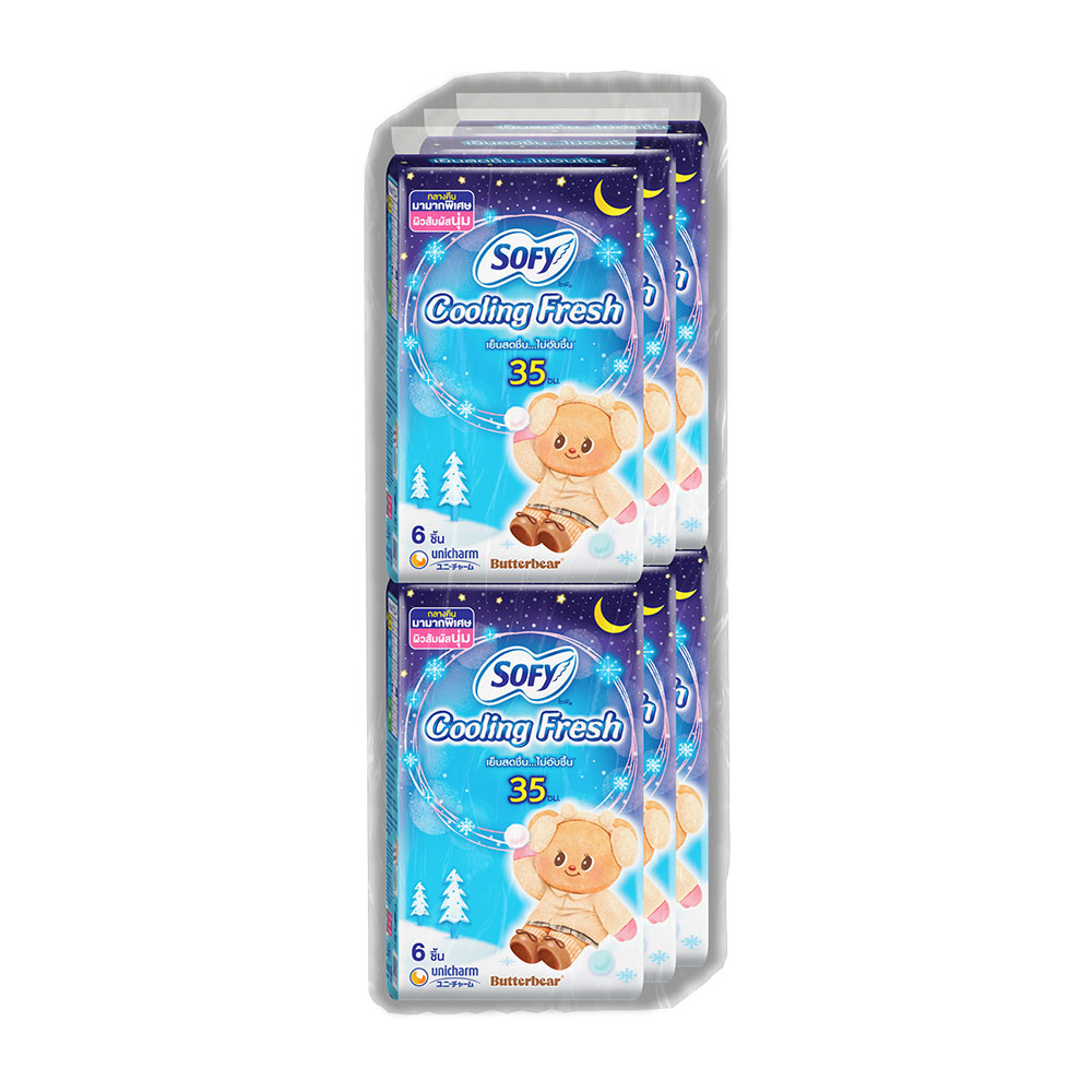 โซฟี คูลลิ่งเฟรช กลางคืน สลิม แบบมีปีก 35 ซม. 6 ชิ้น x 6