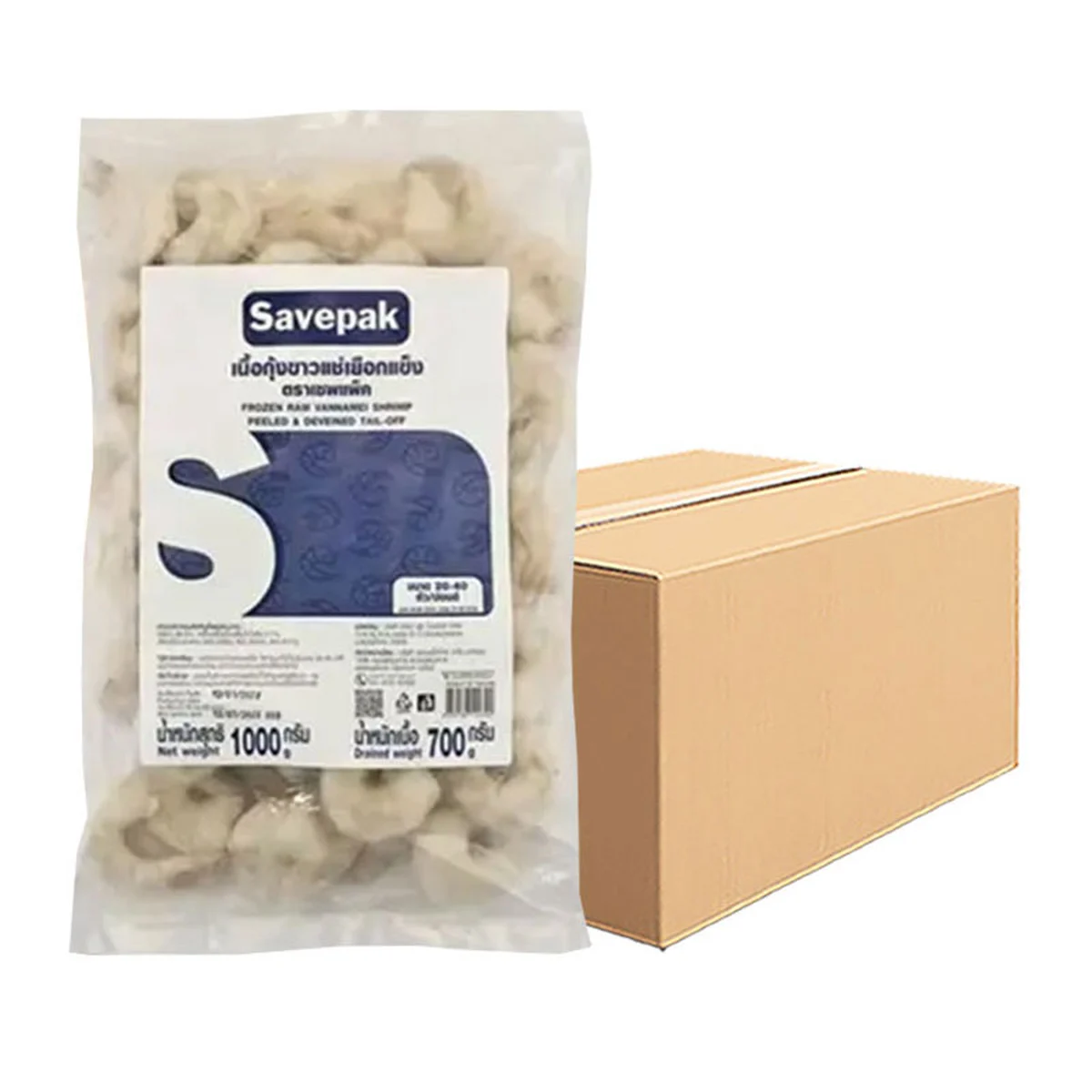 SAVEPAK FROZEN RAW VANNAMEI SHRIMP PEELED DEVEINED TAIL-ON 1 CARTON (31-62 PCS/PACK) X 10