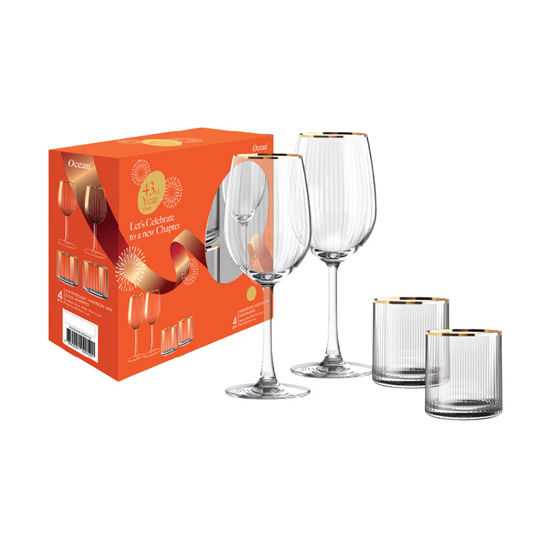 OCEAN GLASS Anniversary Madison White Wine Gold x 4