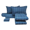 Thumbnail 4 of โมเมนโต ผ้าปูที่นอนเสมือนคอตตอนลายตาราง สีน้ำเงิน 6 ฟุต+ผ้านวม