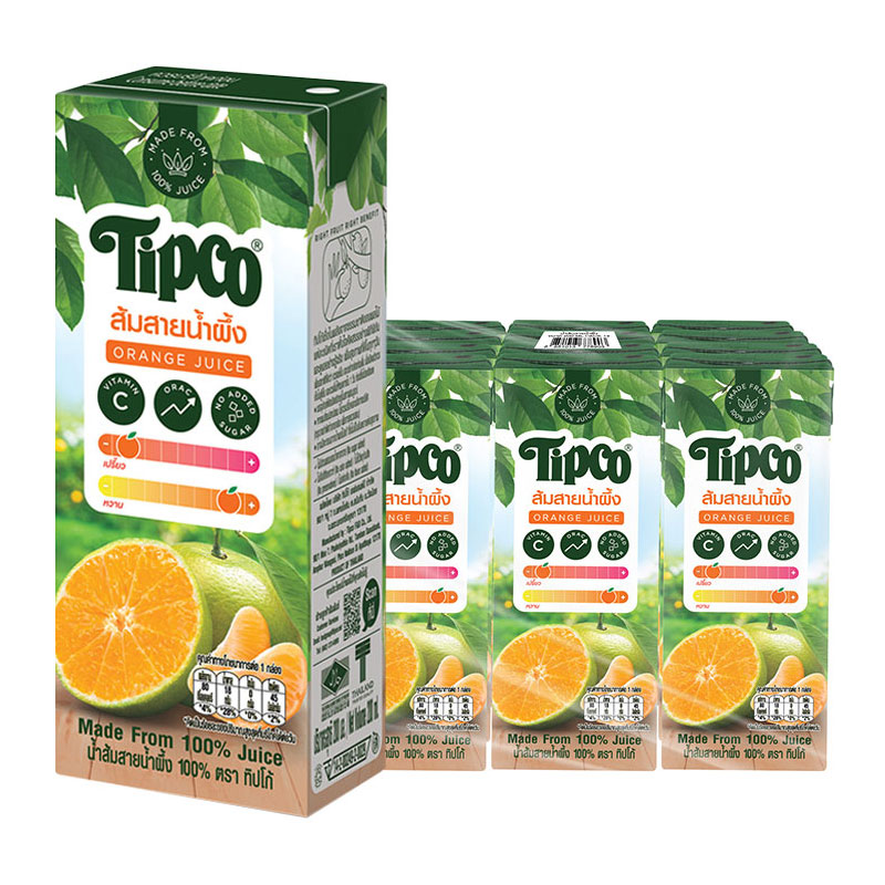 TIPCO Sai Nam Phueng Orange Juice 100% 200 ml x 12