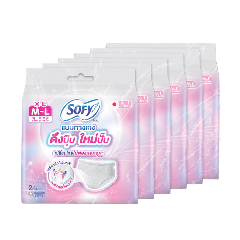 SOFY Sanitary Pants Dueng Pup Mai Pap Size M-L 2 pcs x 6