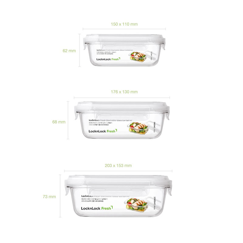 LOCKNLOCK Stackable Glass Container 3 pcs