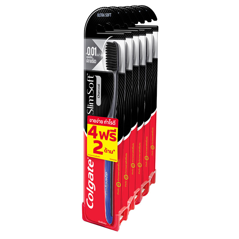 COLGATE Toothbrush Slim Soft Charcoal Pack x 4+2 pcs