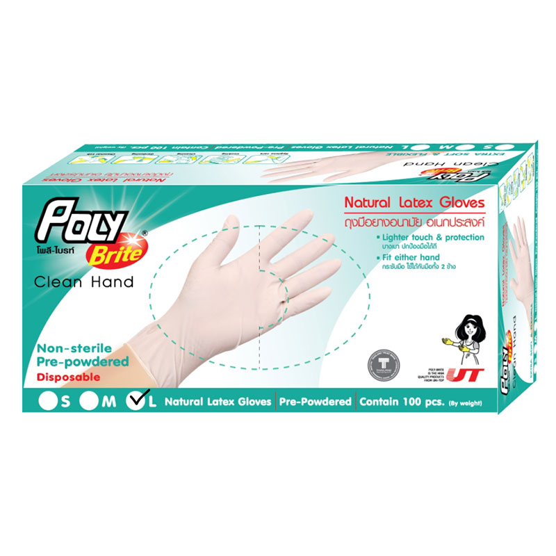 POLY-BRITE Natural Latex Gloves Size L White 100 pcs