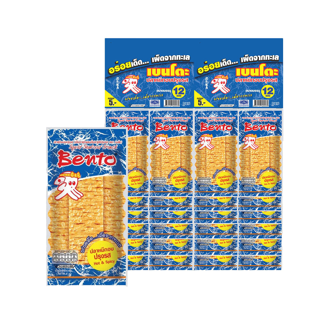BENTO Squid Seafood Snack Hot & Spicy 4 g 12 pcs x 20