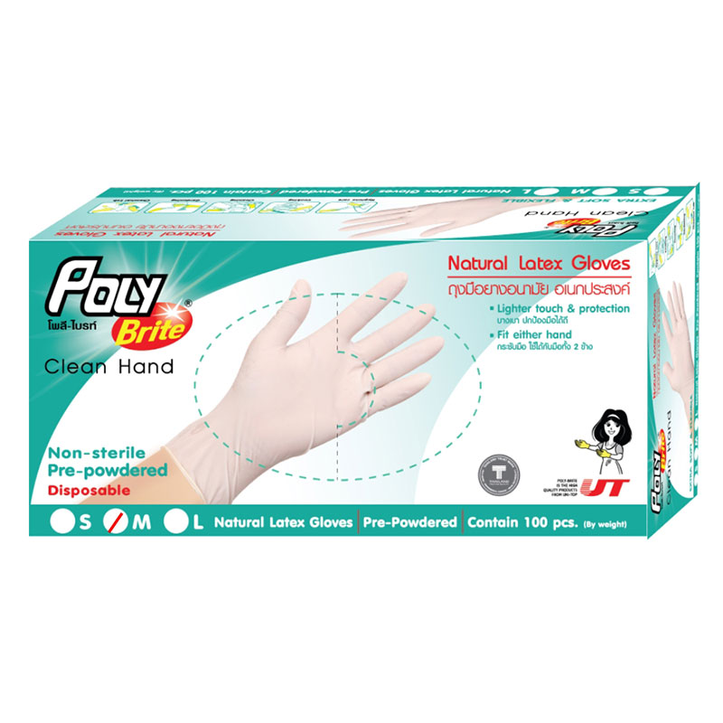 POLY-BRITE Natural Latex Gloves Size M White 100 pcs