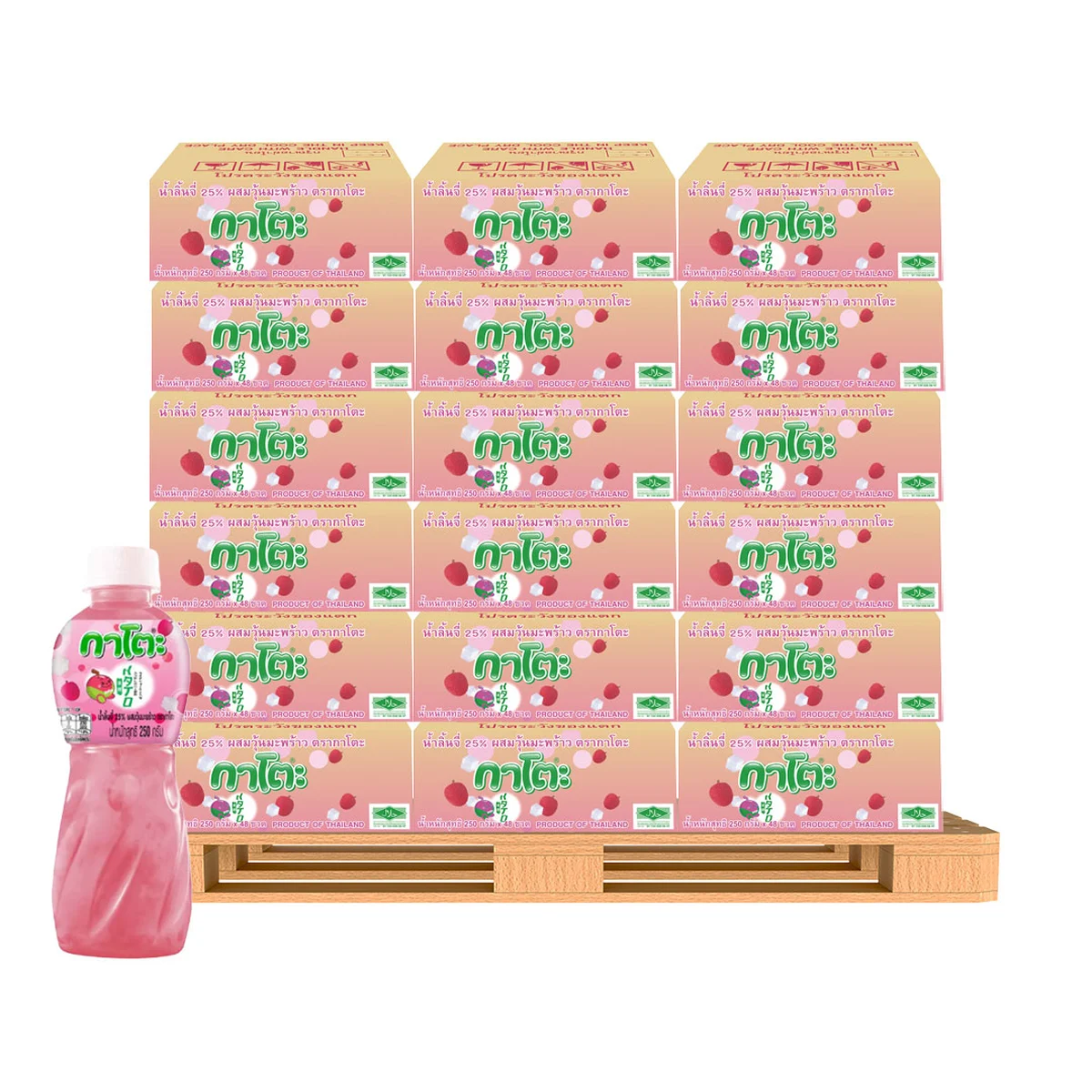 KATO 25% Lychee Juice with Nata De Coco 250 ml 6 bottles 48 packs x 20 cartons