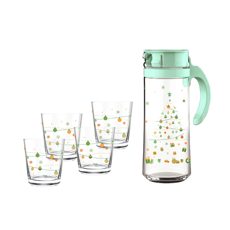 OCEAN GLASS Gingerbread Family Set Pitcher 1.26 l + Tumbler 300 ml 5 pcs